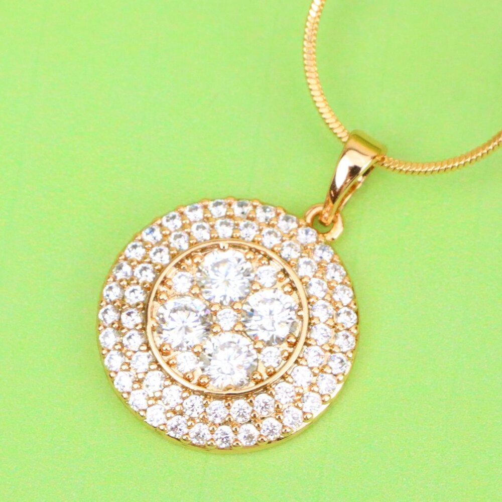 "White CZ Studded Round Pendant in Gold Finish – Elegant Sparkle, XPPT1856